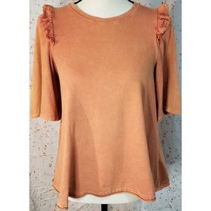 Anthropologie Eri + Ali Orange Flutter Ruffle Sleeve Shirt Boho A Line Oversized